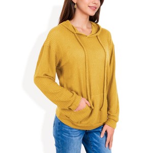 Anna-Kaci Women's Waffle Knit Solid Color Hoodie with Front Pockets - 1 of 4