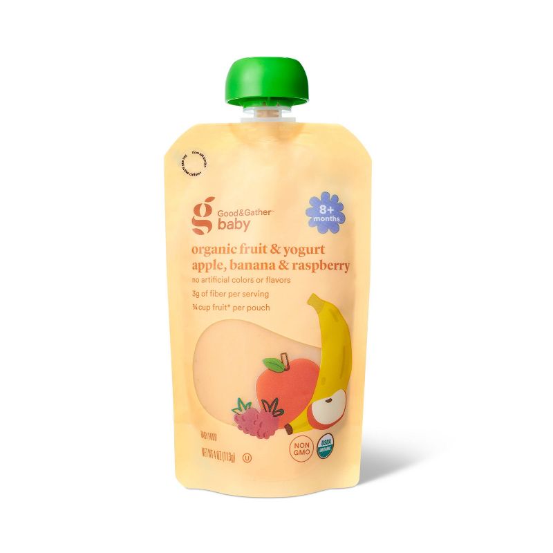 Organic Apple Banana Raspberry Yogurt Baby Food Pouch - 4oz - Good &#38; Gather&#8482;, 1 of 4