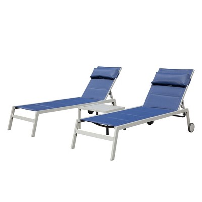 Maggift Patio Chaise Lounges Outdoor Lounger Sunbathe Chair with Arms, with Table, for Patio, Garden, Beach，Portable，Blue，78.3"*23.5"*36.1"