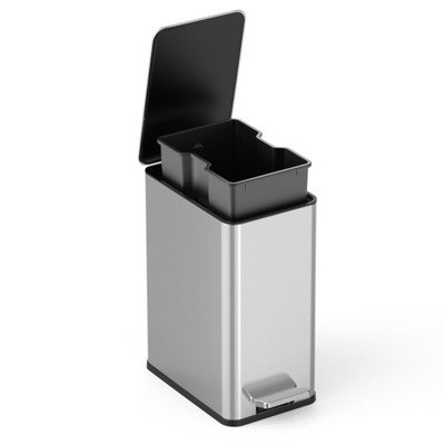 SEVOBAL Indoor Trash Cans Slim Bathroom Trash Can with Lid Soft Close, 2.5 Gallon Stainless Steel Garbage Can Small Trash Bins, Silvery, 13"*7.4"*15"