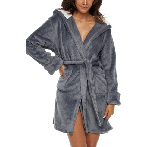 Fleece hooded short dressing gown hot sale