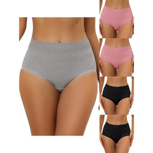 Allegra K Women's High Waist Tummy Control Lace Trim 5 Packs Ribbed Briefs White Small - 1 of 4