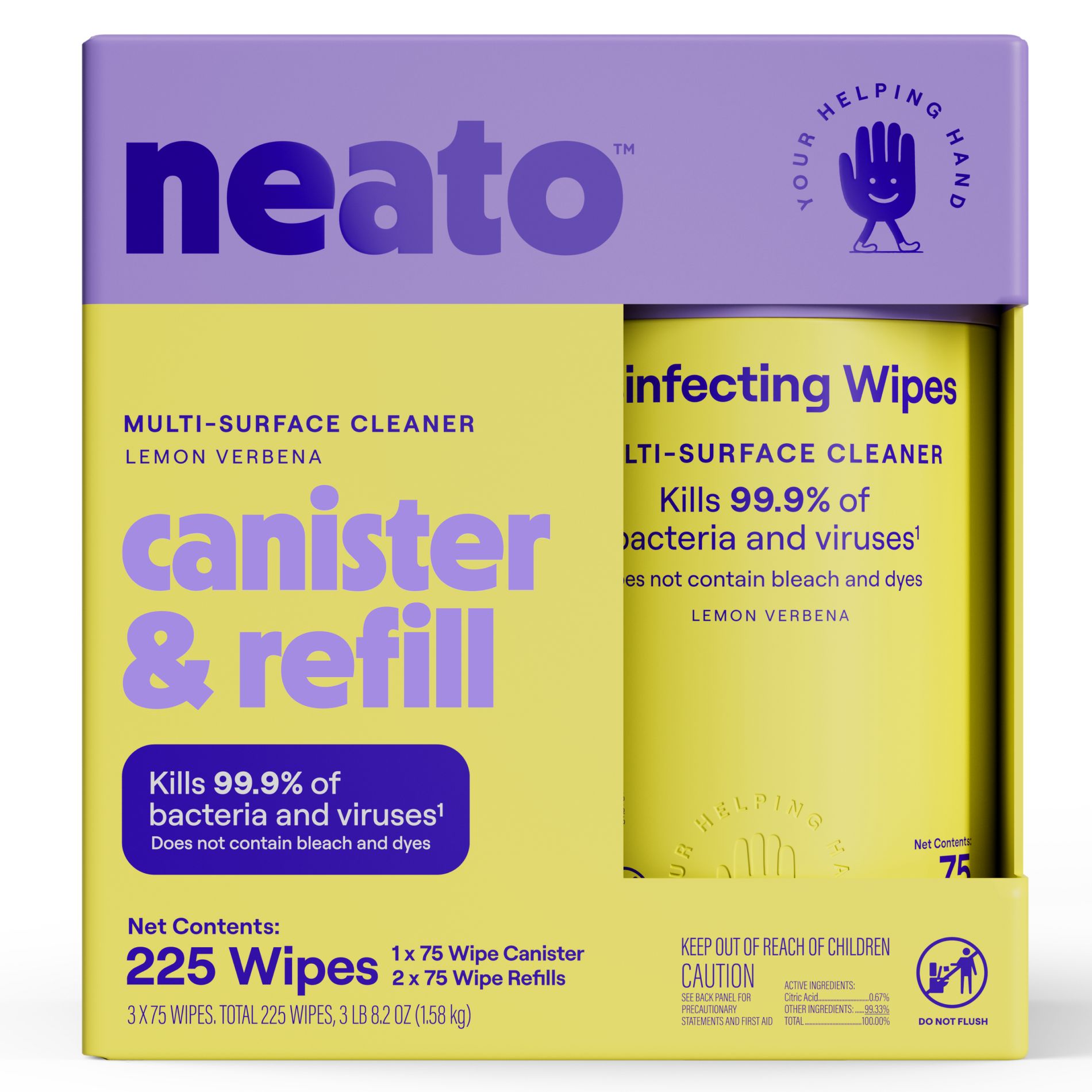neato All-Purpose Cleaners Starter Kit -1 Canister 2 Refills - Lemon: Plastic Canister, Wipe Form, Multi-Surface