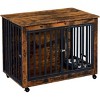 Dog Crate Furniture Decorative Kennel Wooden Dog Crate Chew-Proof Metal Barrier with Dog Bowls Flip-Top 3 Doors Wheel for Small Medium Large Dogs - 2 of 4
