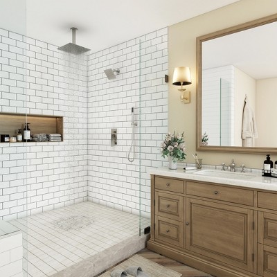 Brushed Nickel Rainfall Dual Shower Head System with Digital Display