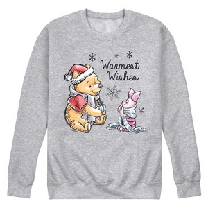 Men's - Winnie the Pooh - Pooh & Piglet Warmest Wishes Christmas Graphic Fleece Sweatshirt - 1 of 4