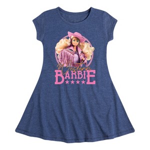 Girls' - Barbie - Western Barbie Fit & Flair Cap Sleeve Graphic Dress - 1 of 3