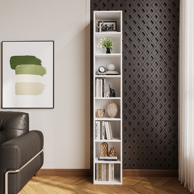 Aoxun 71.2" Tall 8-Tier Bookcase with 8 Open Shelves Anti-Toppling Kits, Room Narrow Bookshelf, Storage Cabinet for Home Office, White, 1 Pack