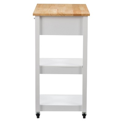 White Pinewood Kitchen Cart with Storage and Wheels