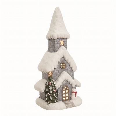 Transpac Resin 20.25 in. Multicolor Christmas Light Up Snowy Church