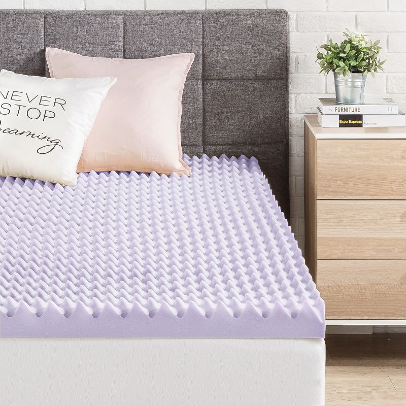 Mellow Egg Crate Memory Foam Lavender Infusion 3" Mattress Topper, 3 of 7