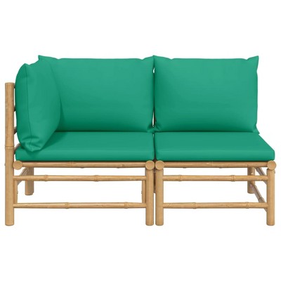 Green Bamboo 2-Person Outdoor Sofa with Cushions