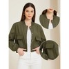 Allegra K Women's Button Down Stand Collar Long Sleeve Casual Cropped Bomber Jacket - image 2 of 4