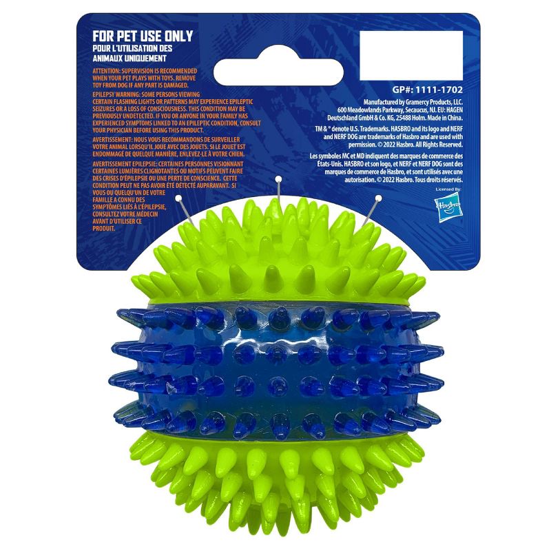 NERF 2.7&#34; Translucent TPR 3-Part Spike LED and Squeak Ball Dog Toy - Green/Blue, 5 of 6
