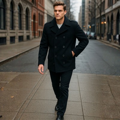 Мужские куртки Alpine Swiss Jake Mens Wool Pea Coat Double Breasted Jacket Black XL — фото 4