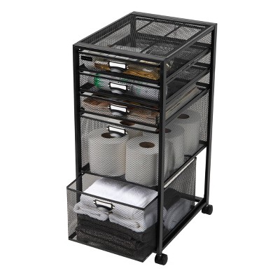 Black Mesh Rolling File Cabinet with 5 Drawers