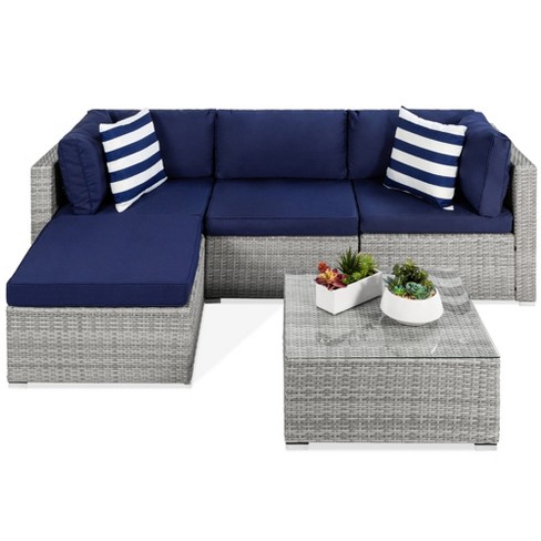 Best choice products 6pc outdoor patio garden deals wicker furniture rattan sofa set sectional grey