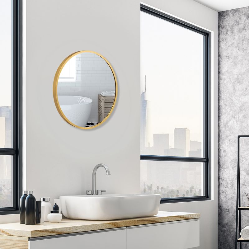 Costway 16''Round Wall Mounted Bathroom Mirror Aluminum Alloy Frame Decor Mirror Gold\Black, 5 of 11