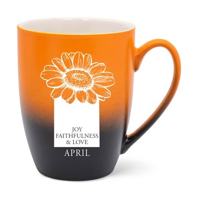 Elanze Designs Joy Faithfulness And Love April Two Toned Ombre Matte Orange and Black 12 ounce Ceramic Stoneware Coffee Cup Mug