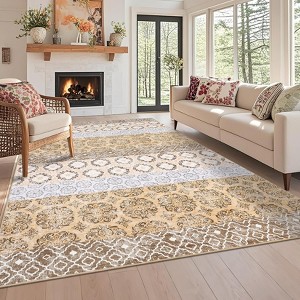 Washable Area Rugs for Living Room,Low Pile Non Slip Vintage Oriental Soft Accent Carpet,Stain Resistant Foldable Floor Mats for Bedroom,Dining Room - 1 of 4