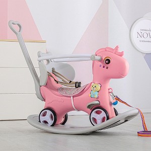 GDFStudio Ursa Unicorn Rocking Horse Toy with Backrest, Push Handle and Balance Board for Baby Girl and Boy - 1 of 4