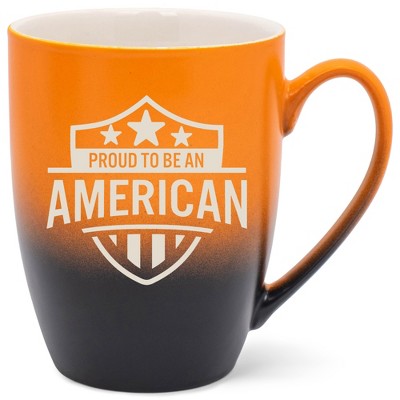 100 North United States 10 Ounce Orange and Black Two Toned Ombre, Comfortably Fits Your Hands, Ceramic Tea Coffee Cup Mug, Proud To Be An American