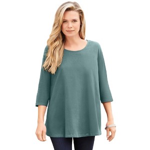 Roaman's Women's Plus Size Three Quarter Sleeve Swing Ultimate Tee - 1 of 4