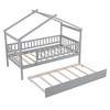 Twin Size Bed Frame, Wooden Kids House Bed With Trundle For Kids Teens, Wood Slat Support, No Box Spring Needed, Easy Assembly For Home Bedroom - 2 of 4