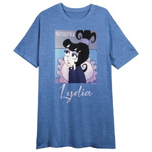 Beetlejuice Animated Series Lydia Crew Neck Short Sleeve Blue Heather Women's Night Shirt - 1 of 3