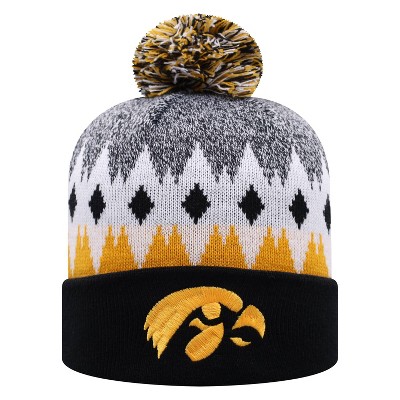 NCAA Iowa Hawkeyes Men's Jagged Knit Cuffed Beanie with Pom