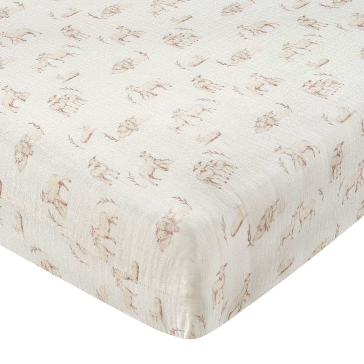 Lambs & Ivy Signature Organic Cotton Muslin Lamb Fitted Crib/Toddler Sheet