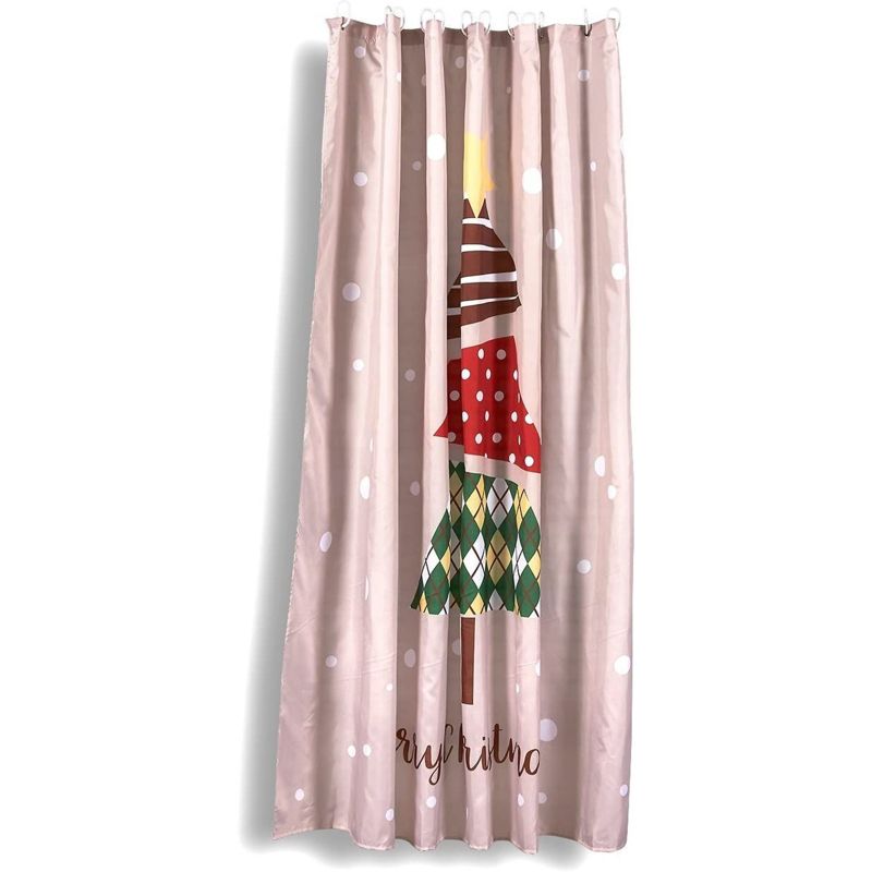 Juvale Merry Christmas Shower Curtain Set for Bathroom, 12 Hooks Included, 70 x 71 Inches, 3 of 6