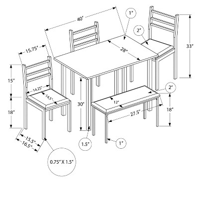 White Metal and Laminate 40" Rectangular Dining Set with 4 Chairs