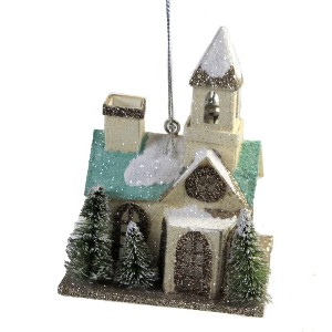 4.0 Inch Flea Market Church Ornament Putz Glitter Tree Ornaments - 1 of 3