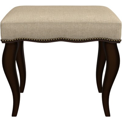 19" Burnished Oak and Cream Upholstered Backless Vanity Stool