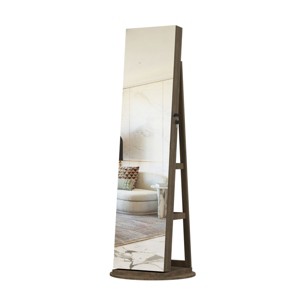 GlasFlength Full Length Mirrors Mirror Cabinet Jewelry Storage Armoire Lockable Free Standing Mirror 360° Swivel for Room, Brown, 21.6"*21.6"*62.3" - 1 of 4