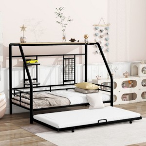 Twin Size Metal House Bed with Trundle, Black - 1 of 4