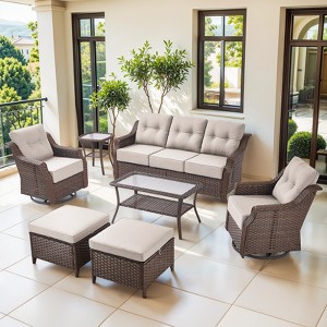 Buenhomino High Back Outdoor Furniture with 6-inch Extra Thick Cushions, Patio Furniture Set with Swivel Chairs, 7 PCS Wicker Conversation Set - 1 of 4