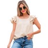 Amaryllis Women’s Ruffle Sleeve Back Bow Textured Woven Top Square Neckline Feminine Fit Soft Lightweight Blouse - 2 of 4
