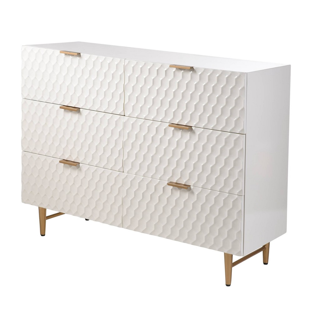 Photos - Dresser / Chests of Drawers 6 Drawer with Handles Accent Dresser Cream/Gold - StyleCraft