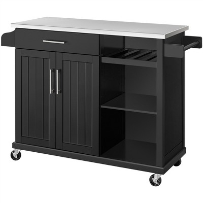 Yaheetech Rolling Storage Kitchen Cart Cabinet With Stainless Steel Top ...