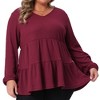 Agnes Orinda Women's Plus Size Waffle Knit Ruffle Hem Tiered V Neck Long Sleeve Casual Flowy Peplum Blouse - 2 of 4
