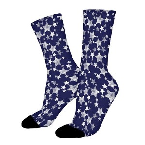 Blue White Stars Women Printed Crew Socks Funny Funky Socks Soft Polyester Novelty Gifts for Artists Men - 1 of 1