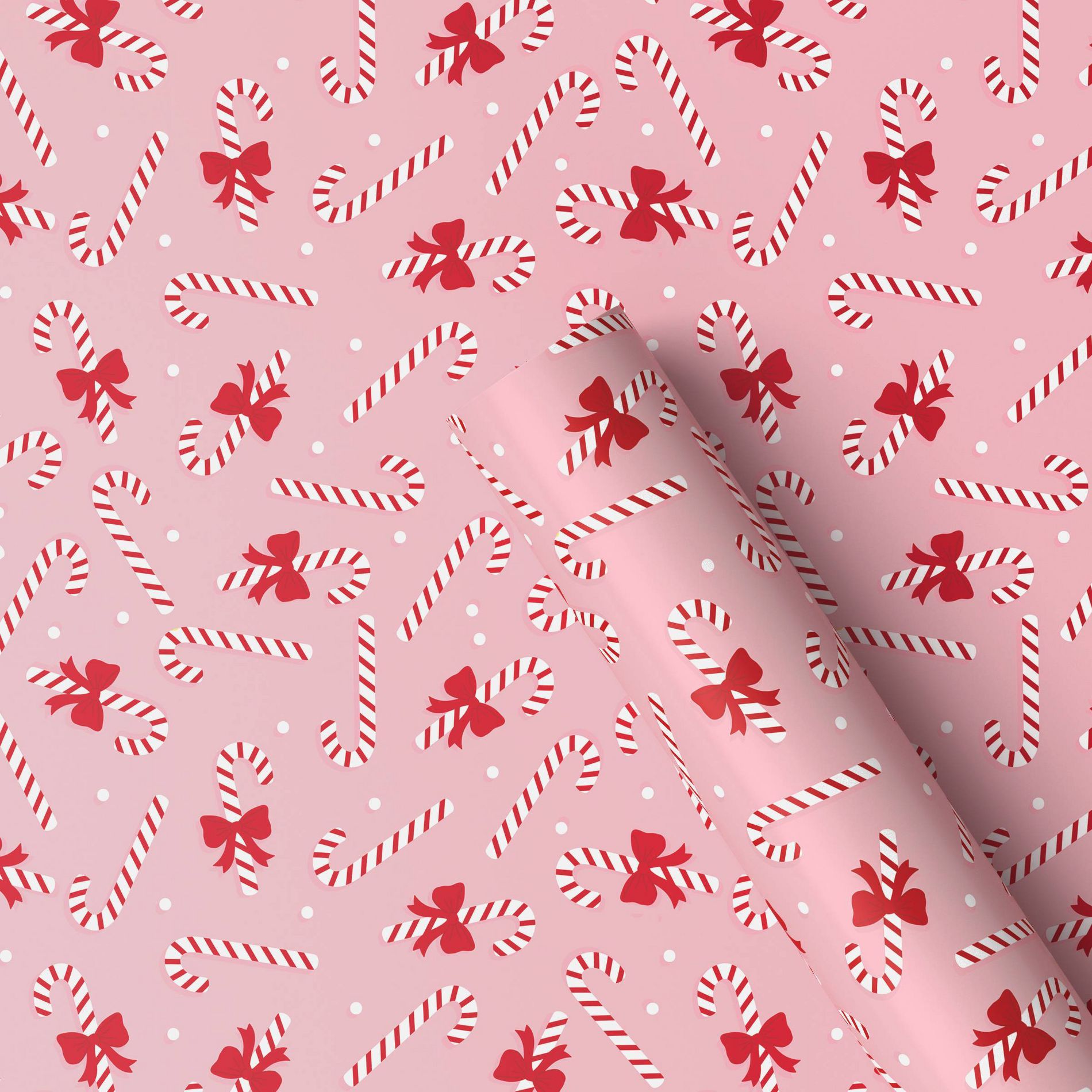 30" 50 sq ft Christmas Gift Wrapping Paper Candy Cane Bows on Pink - Wondershop™