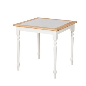 Buylateral Square 29.5" Tile Top Dining Table White/Natural: Ceramic, Rubberwood, 4-Seater, Farmhouse Style - 1 of 3