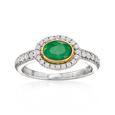 Ross-Simons 0.70 Carat Emerald and .50 ct. t.w. White Zircon Ring in Sterling Silver With 14kt Yellow Gold