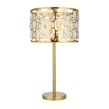 26.5" Cleo Glam Gold Metal and Faceted Crystal Drum Shade Table Lamp - River of Goods