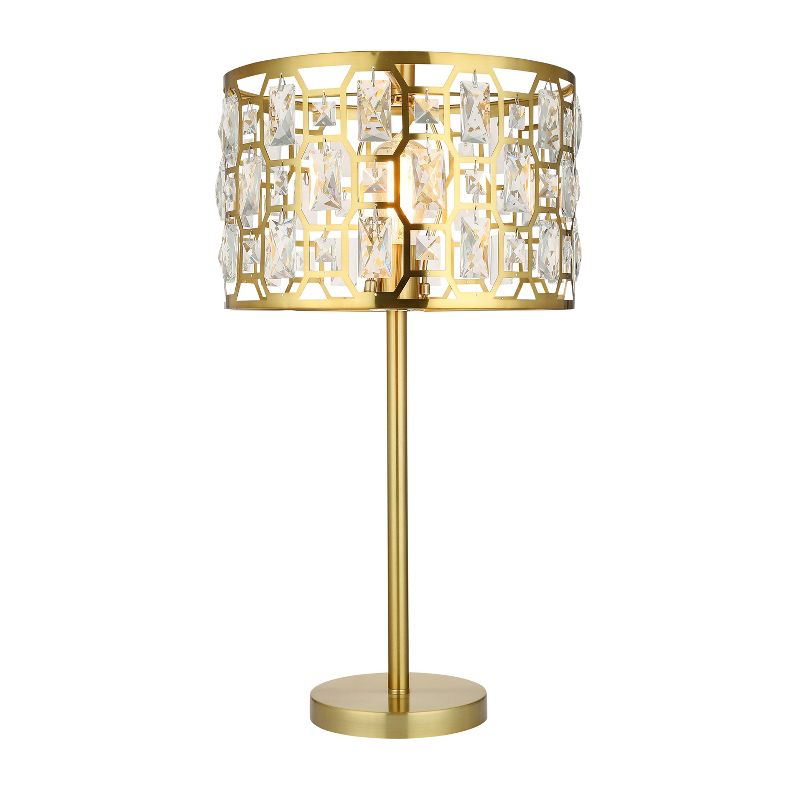 26.5&#34; Cleo Glam Gold Metal and Faceted Crystal Drum Shade Table Lamp - River of Goods, 1 of 15