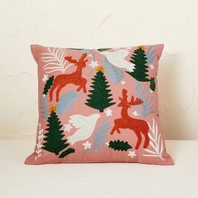 Embroidered Winter Scene Square Throw Pillow Rose - Opalhouse™ designed with Jungalow™