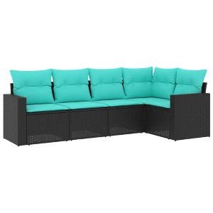 vidaXL Garden Sofa Set Black PE Rattan, Powder-Coated Steel 5 Piece Set - 1 of 4